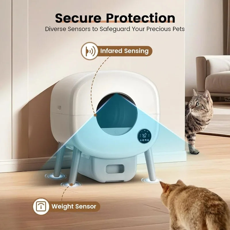 Extra Large Automatic Litter Box Self Cleaning for Multiple Cats Odor Free App Controlled with Ambient Light Waste Disposal