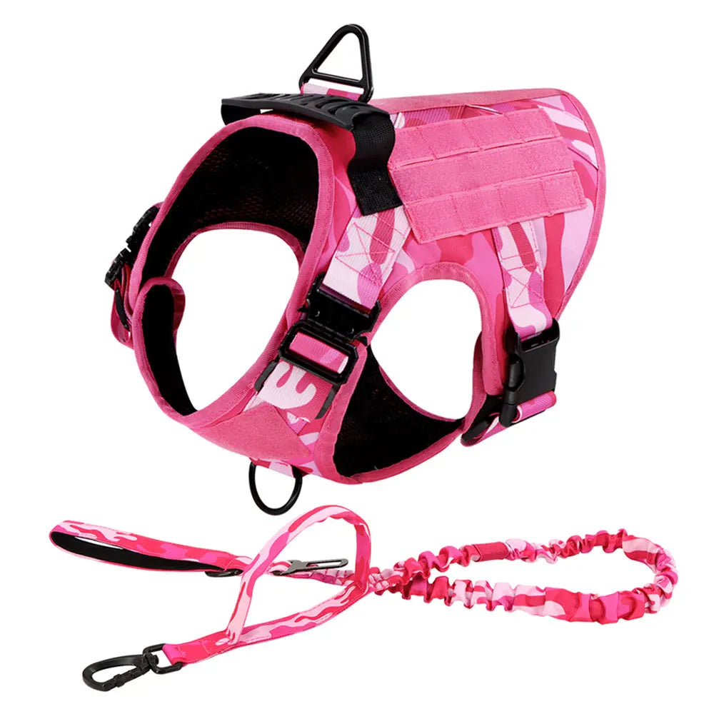 Military Pink Camouflage Adjustable Dog Harness Large Dogs