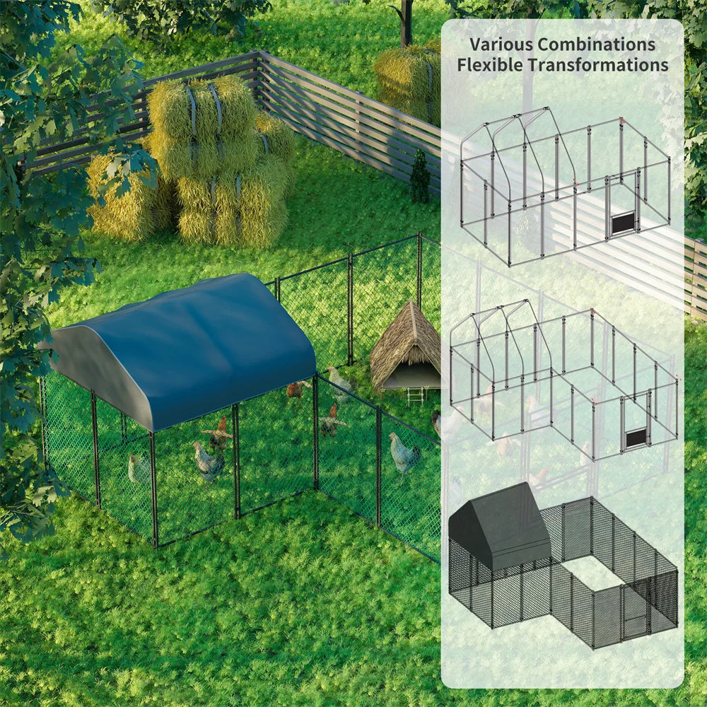 Heavy Duty XXL Chicken Run Coop Cage Walk In Coop Poultry Hen Rabbit Metal Kennel Hutch Pen with Waterproof UV Cover Outdoor