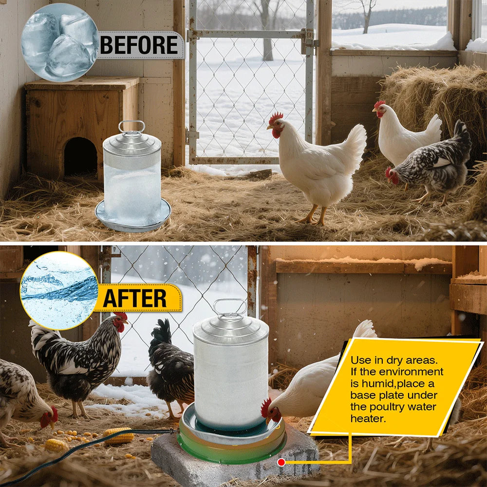 125W Heated Chicken Waterer Base Freeze Proof Deicer For 1 To 5 Gallon Drinkers