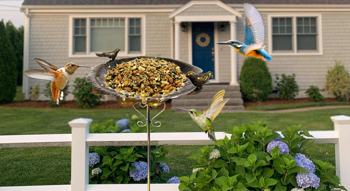 47.5" Metal Leaf-Shaped Bird Feeder Stake for Outdoors