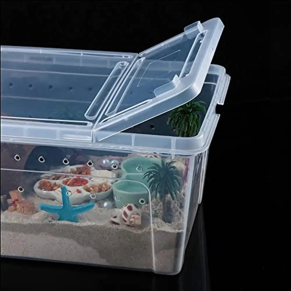 Reptile Feeding Box Plastic Transparent Breeding Habitat Gecko Snake Lizard Spider Frog Scorpion Kit 8 Pcs Set Large & Small
