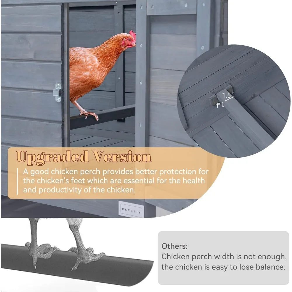 Large Chicken Coop with Upgraded Perches Wooden Outdoor Chicken Cage with Large Nesting Box Weatherproof Open Asphalt Roof