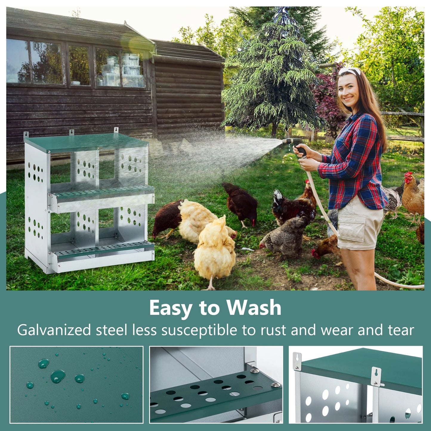 4 Compartment Chicken Nesting Boxes, Metal Nesting Boxes Wall Mount Chicken Egg Laying Box for Different Chicken Breeds