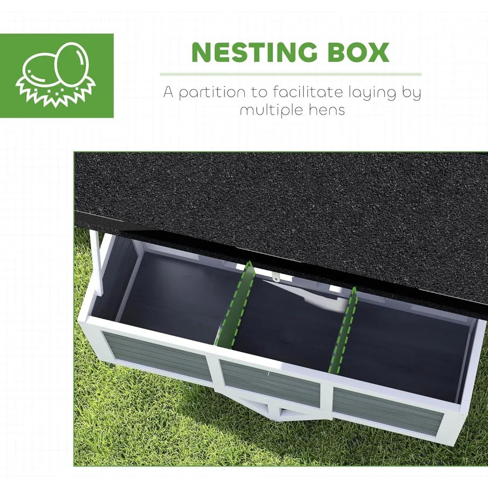 43" Chicken Coop with Wheels Mobile Chicken House with Nesting Box Windows and Perches