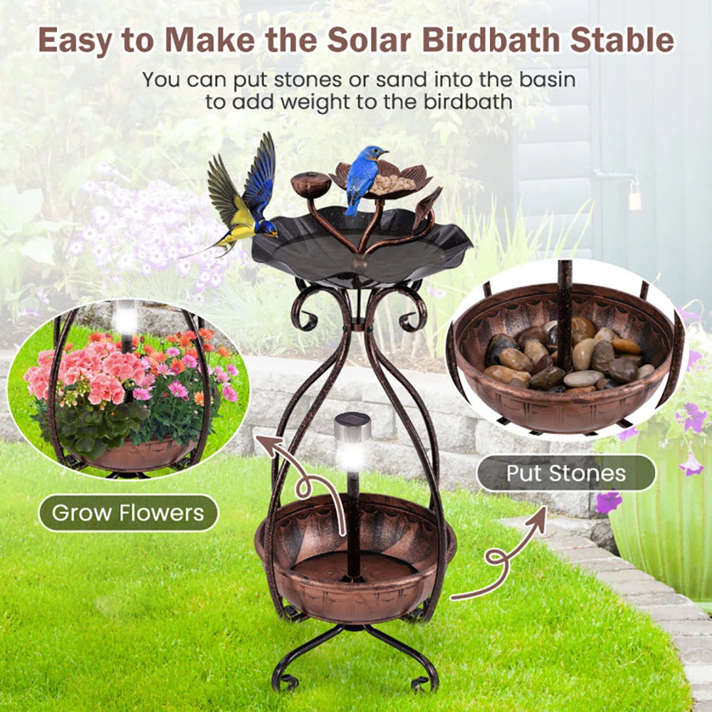1 Pc Solar Outdoor Bird Bath Feeder Combo with Planter