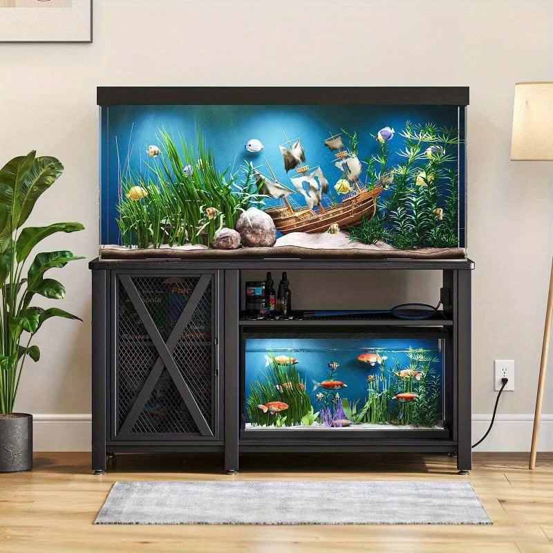 Heavy Duty Metal Fish Tank Rack with Power Outlet and Storage Cabinet for 40 to 70 Gallon Aquariums