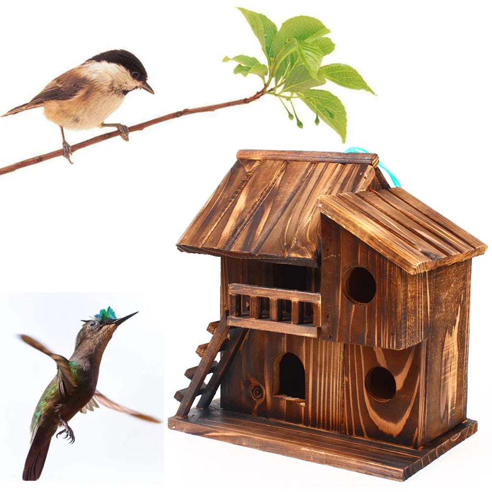 Pet Bird Squirrel Wooden Hanging Cage House Toy for Outdoor Use