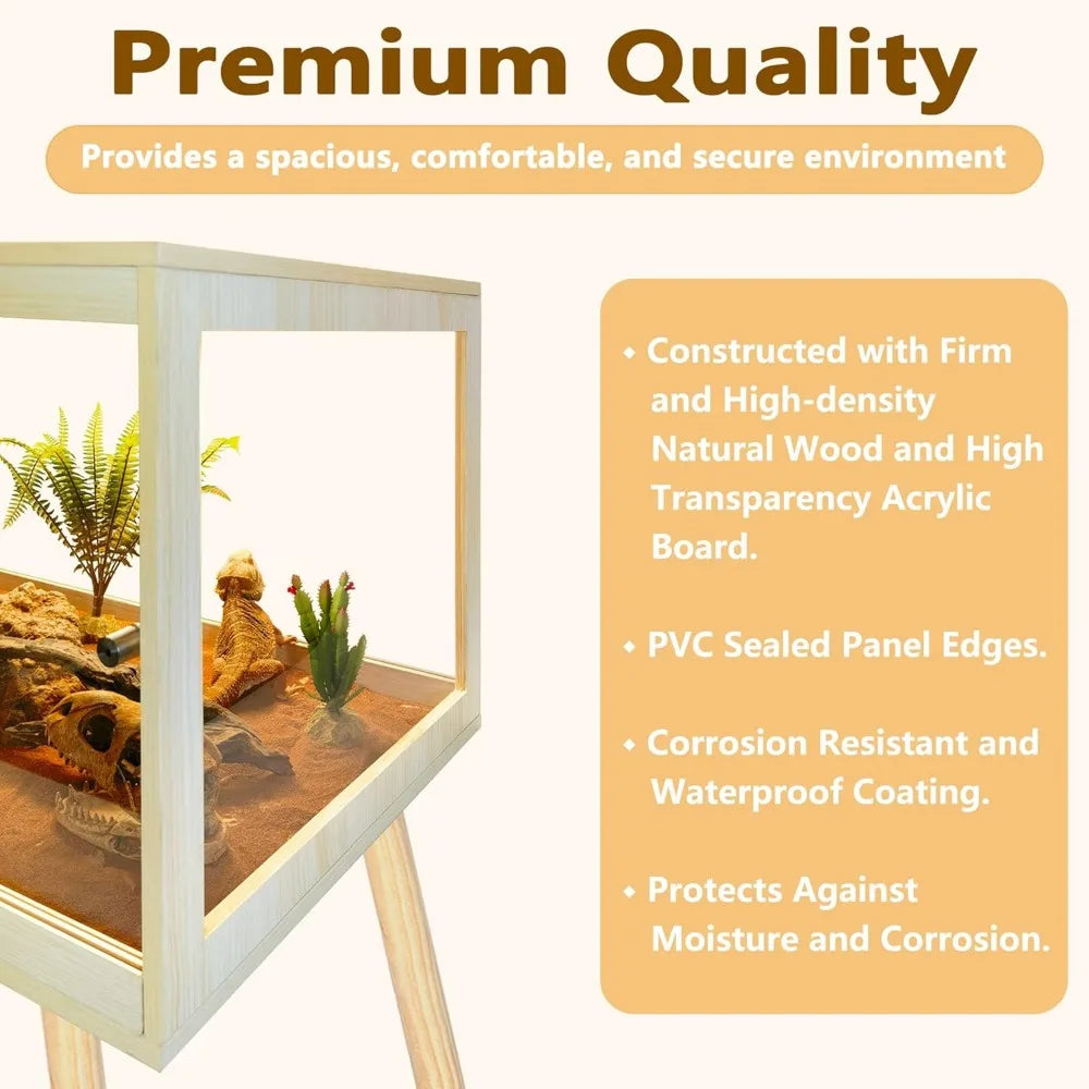 Oak Bearded Dragon Enclosure With Legs 77 Gallon Mesh Lid Stand