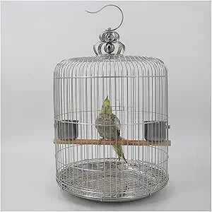 Large Stainless Steel Birdcage Round Design for Parakeets and Parrots Black Phoenix Peony Villa