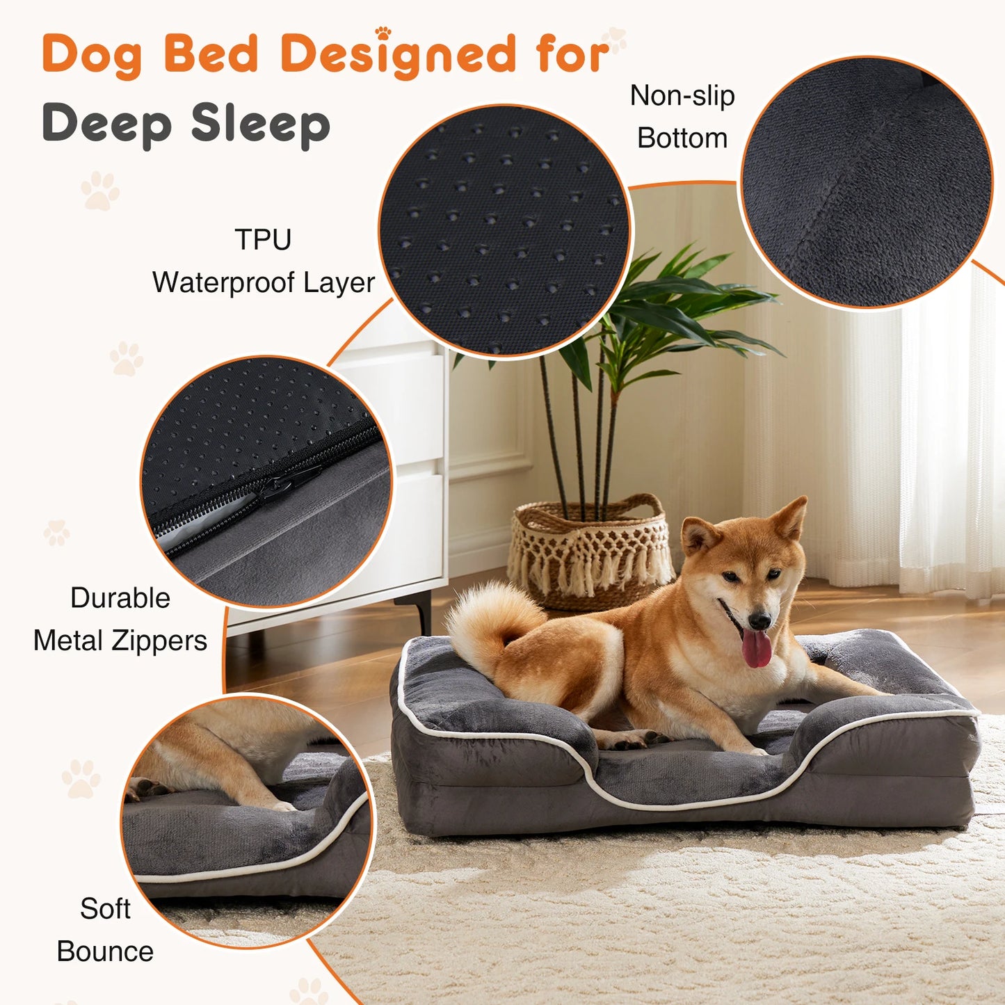 JHK Orthopedic Dog Bed Memory Foam Pet Bed for Small Dogs and Cats with Washable Cover Non Slip Base Waterproof Liner