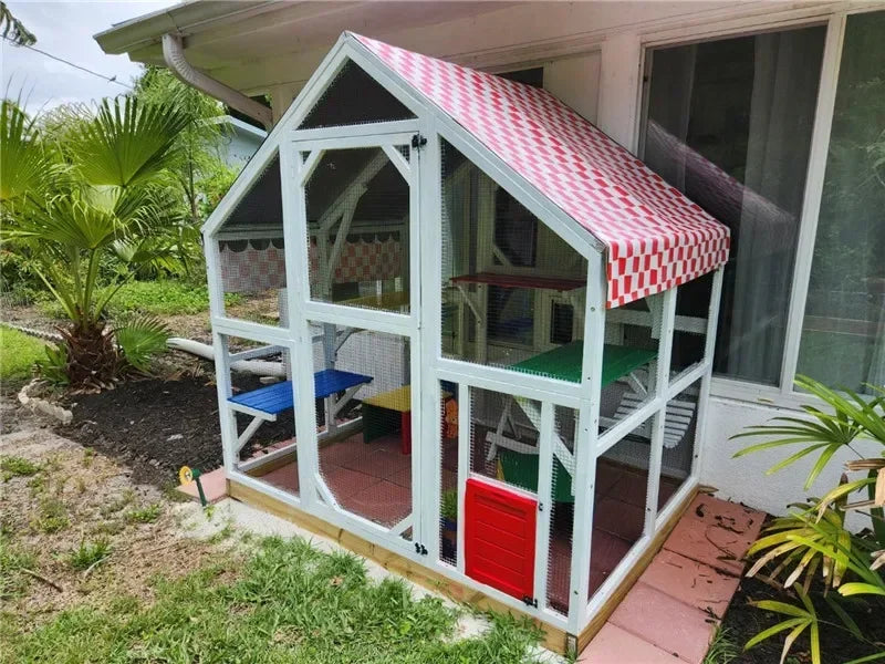 Cat Enclosure Outdoor Cat Catio Large Cat Run with Bridges, Walks, Small Houses, Roof Cover 28.27ft cat cage cat house