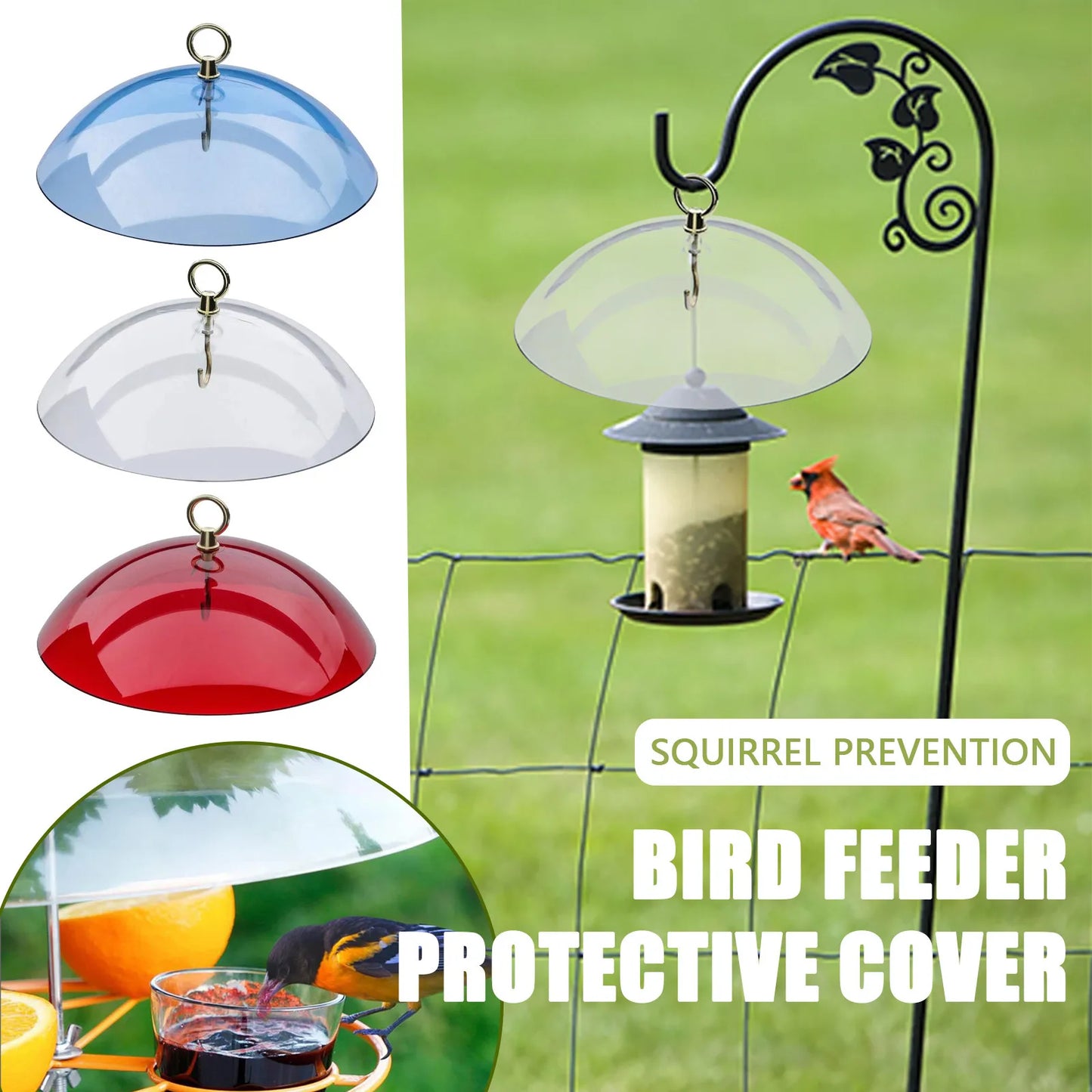 Bird Feeder Clear Protective Cover Dome Anti-squirrel Rain-proof Hanging Hummingbird Rain Cover Guard Baffle With Hooks Home
