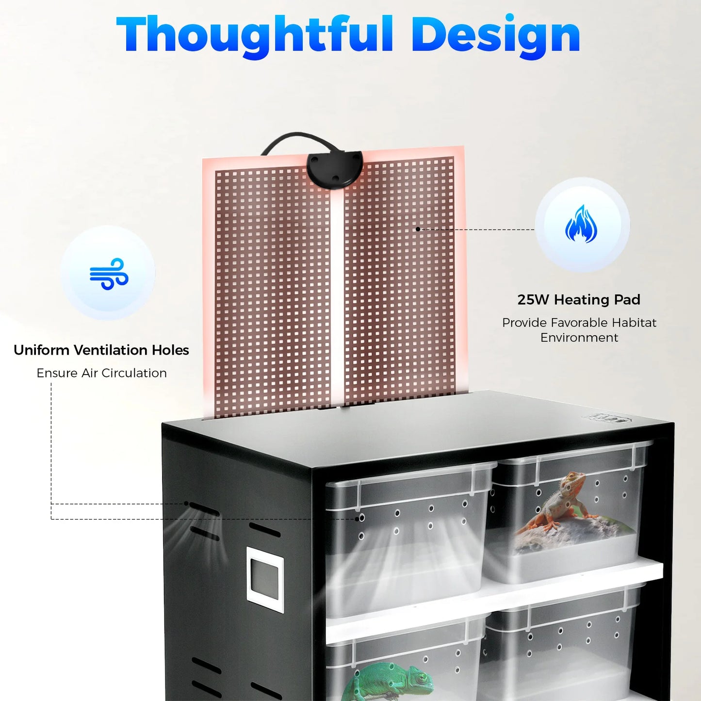 Reptile Breeding Cabinet with 8 Clear Boxes and 25W Pad