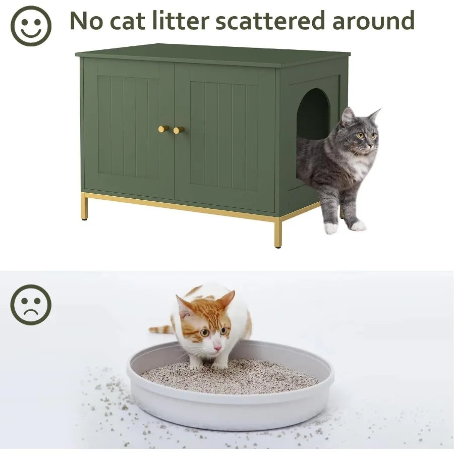 Modern Cat Litter Box Enclosure With Metal Frame For Indoor Use Stylish Pet Washroom Furniture Fits Most Litter Boxes
