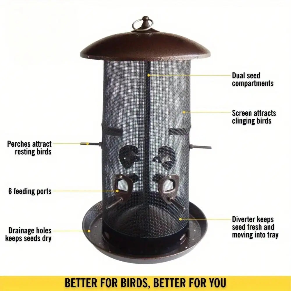 Giant Combination Screen Bird Feeder 10 Pound Capacity Built In Drain Screw Cap Design Easy To Fill Suitable For Bird Lovers