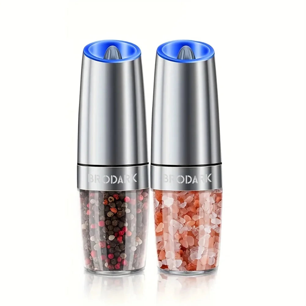 1/2Pcs Gravity Electric Salt And Pepper Grinder Set Battery Powered LED Light One Hand Automatic Operation
