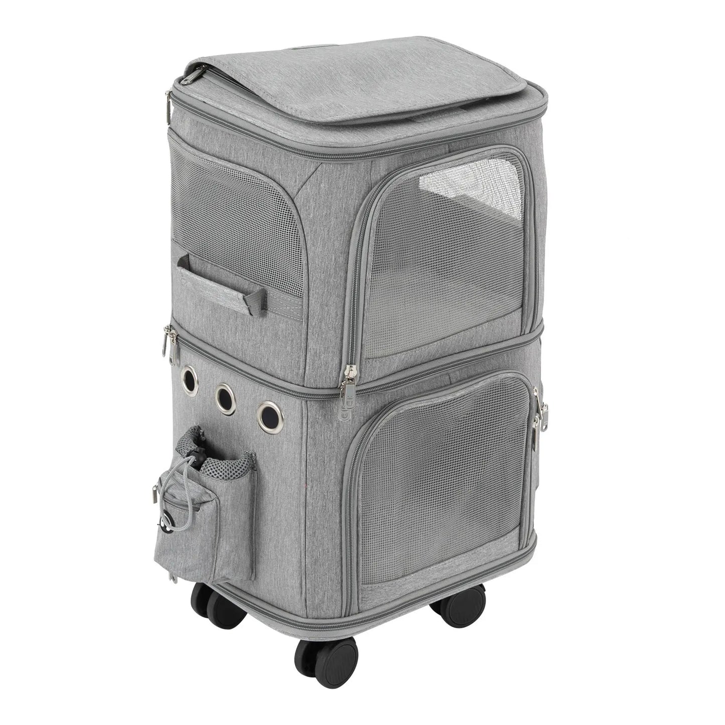 Cat Carrier Double Compartment Rolling Carrier With Wheels
