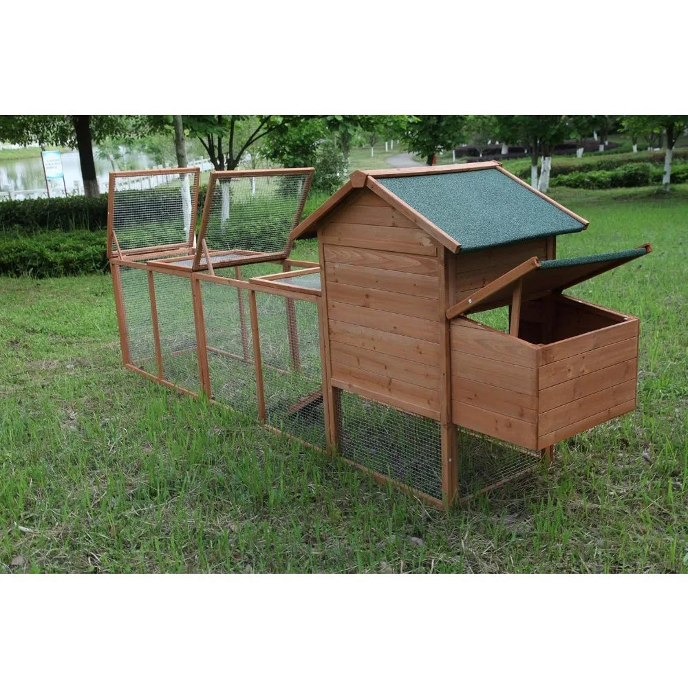 Outdoor Chicken Coop Wooden Hen House Poultry Pet Hutch Run Cage with Waterproof Asphalt Roof Ramp Nesting Box and Wire Fence 120 Inches