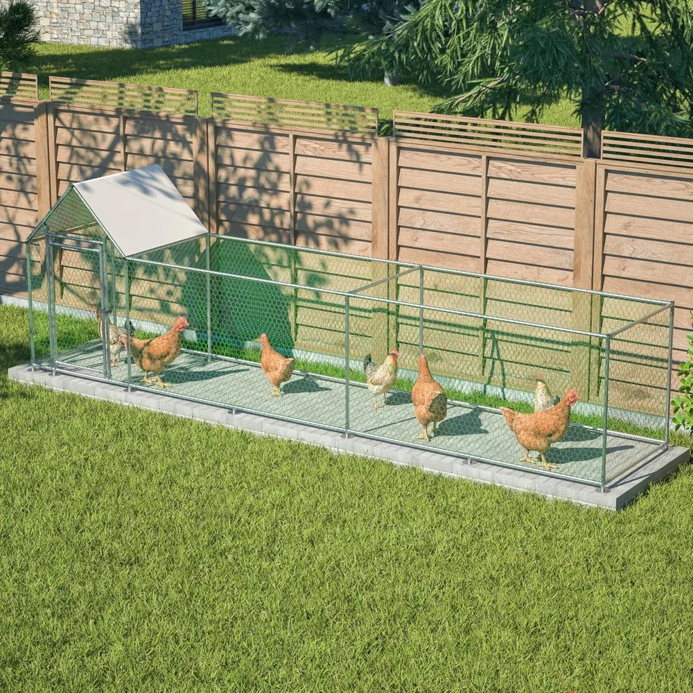 Metal Chicken Coop For 10 Chickens With Run And Wire Mesh