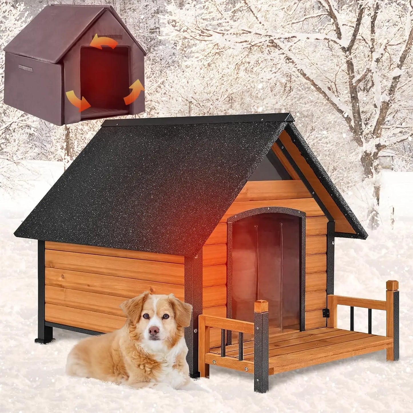 Outdoor Dog House 100 Percent Insulated Dog Kennel with Liner for Winter Thick Material Metal Frame Waterproof