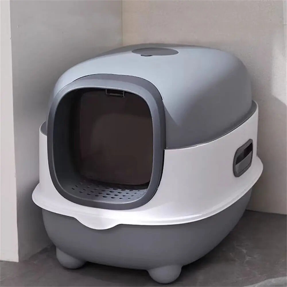 Hooded Oval Cat Litter Box Front Entry Enclosed With Scoop