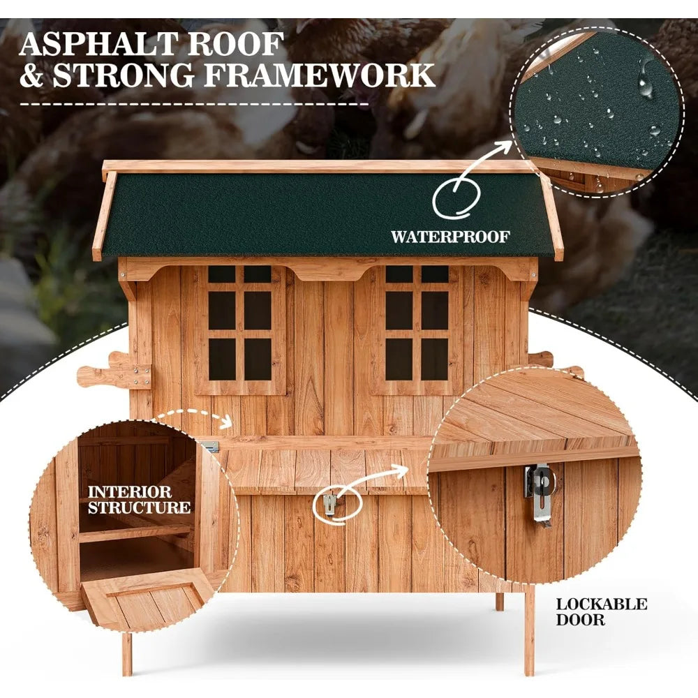 Wooden Outdoor Chicken Coop With Waterproof Roof Nest Boxes