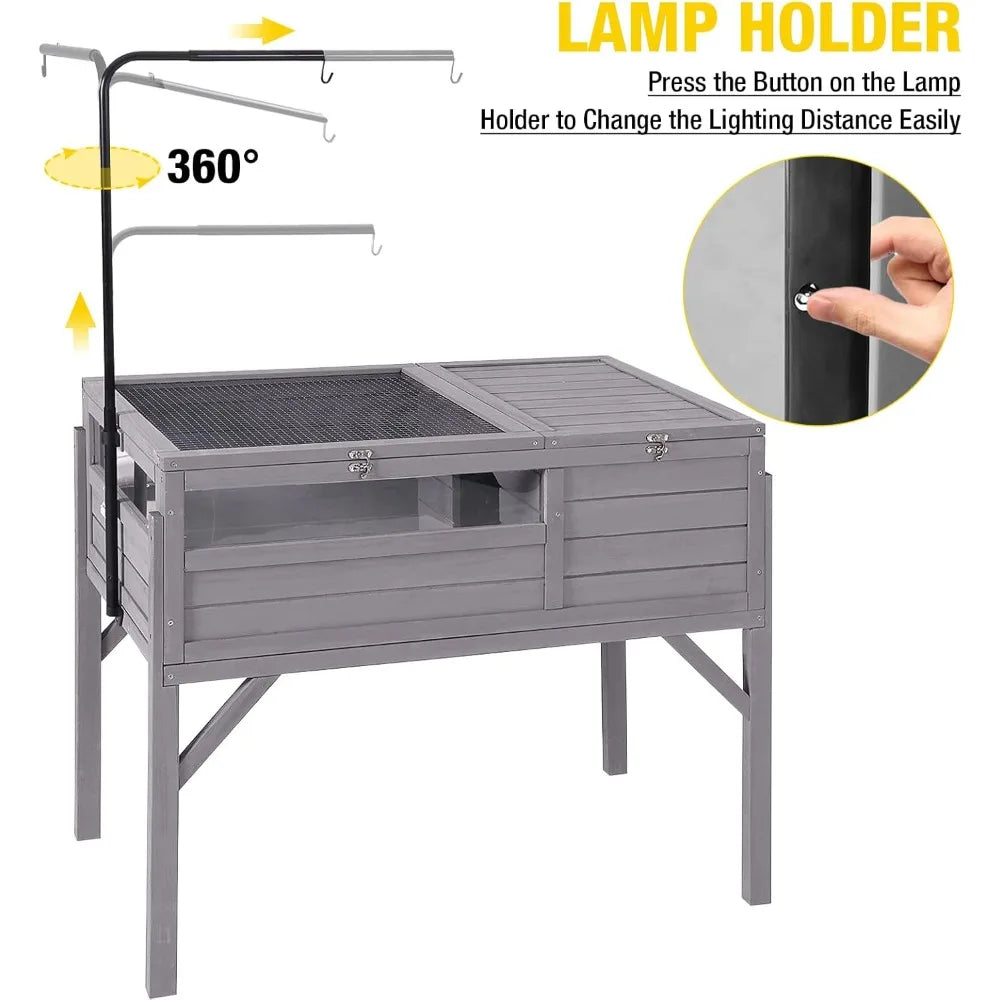 Wooden Tortoise Habitat With Detachable Legs Lamp Holder