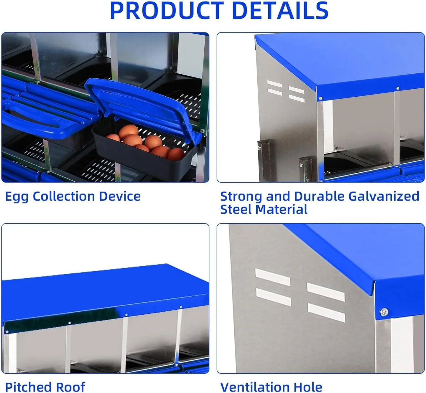 Chicken Nesting Boxes 8 Compartment Metal Egg Laying Box with Swing Perch and Rollout Egg Collection