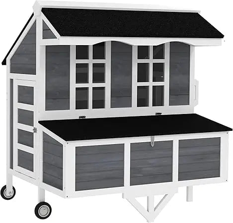 43" Chicken Coop with Wheels Mobile Chicken House with Nesting Box Windows and Perches