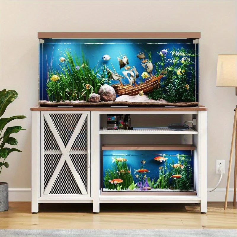 Heavy Duty Metal Fish Tank Rack with Power Outlet and Storage Cabinet for 40 to 70 Gallon Aquariums