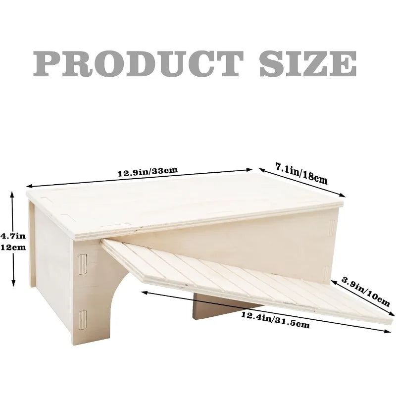 Wooden Lizard Hideout with Climbing Ramp Reptile Habitat with Basking Platform Tank Accessories for Bearded Dragon Lizard Chameleon 12.9 x 11 x 4.7 Inch