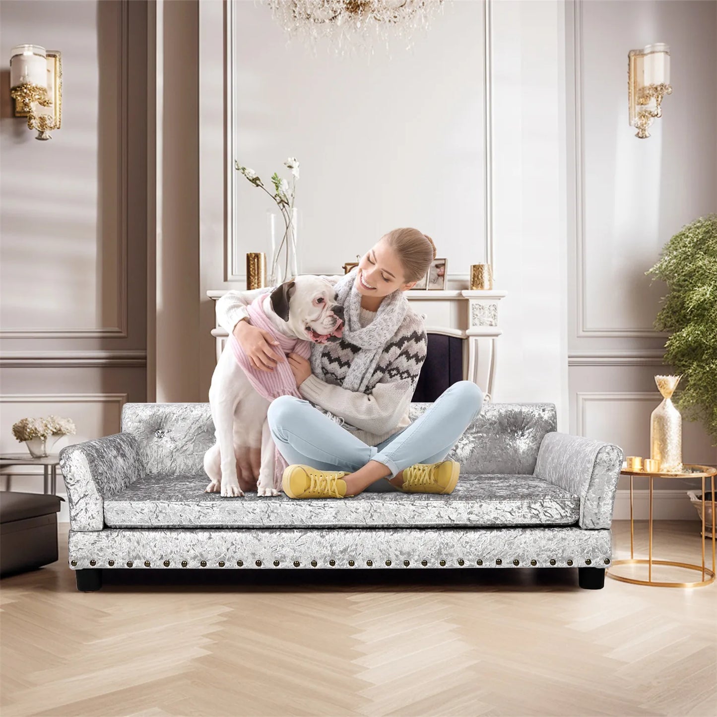 BingoPaw Large Dog Sofa Bed Deluxe Tufted Elevated Couch