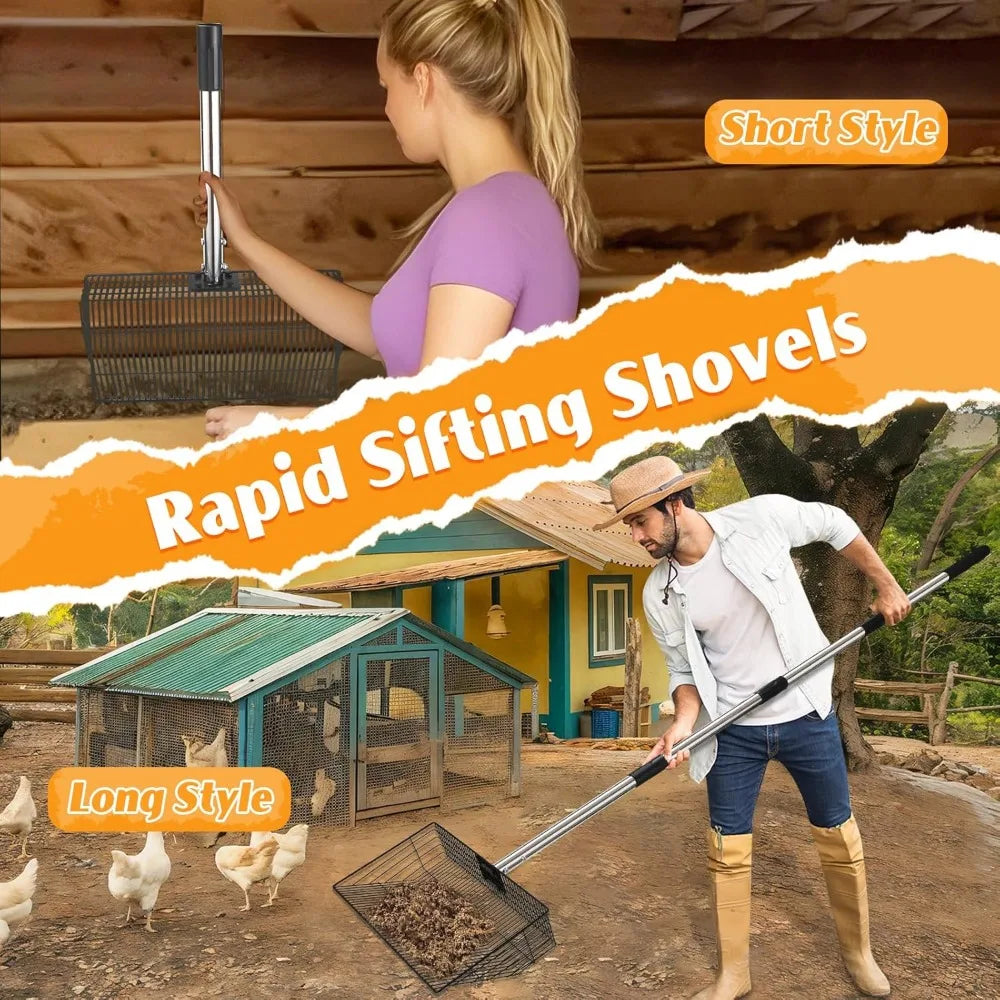 15inch Extra Large Chicken Poop Scooper, Heavy Duty Chicken Coop Scoop for Poop with 24 to 68" Stainless Steel Adjustable
