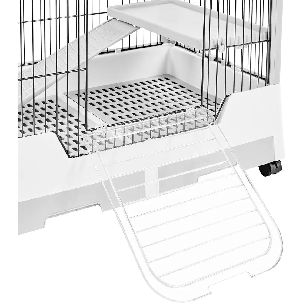 30 Inch Small Animal Cage 2 Level Open Top Rabbit Cage on Wheels with Pull Out Tray for Guinea Pig Ferret Chinchilla Kitten