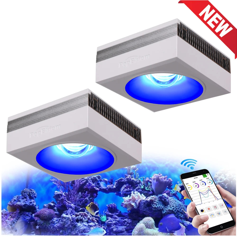 New PopBloom RL90 WiFi LED Aquarium Light Full Spectrum Reef Light for Saltwater Coral Growth in Marine Aquarium Tank