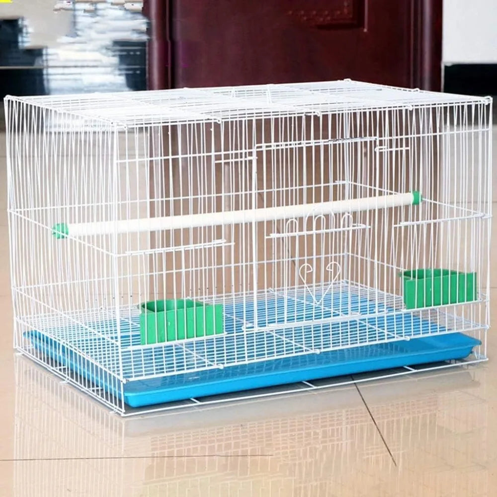 White Bird Cage Iron Wire Parrot Cage with Toy Ladder Drinking Fountain and Bird Nest 60 x 40 x 40 CM