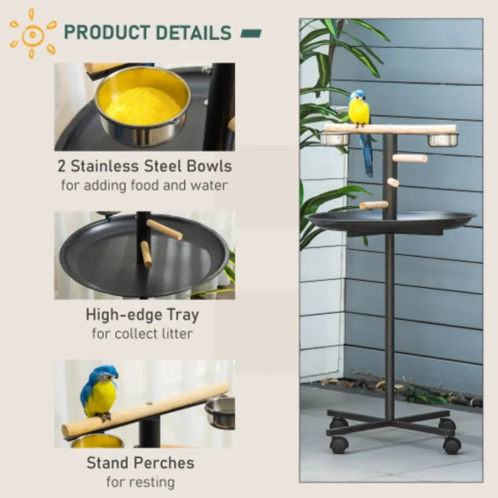 PawHut Bird Play Stand Portable Parrot Perch With Wheels