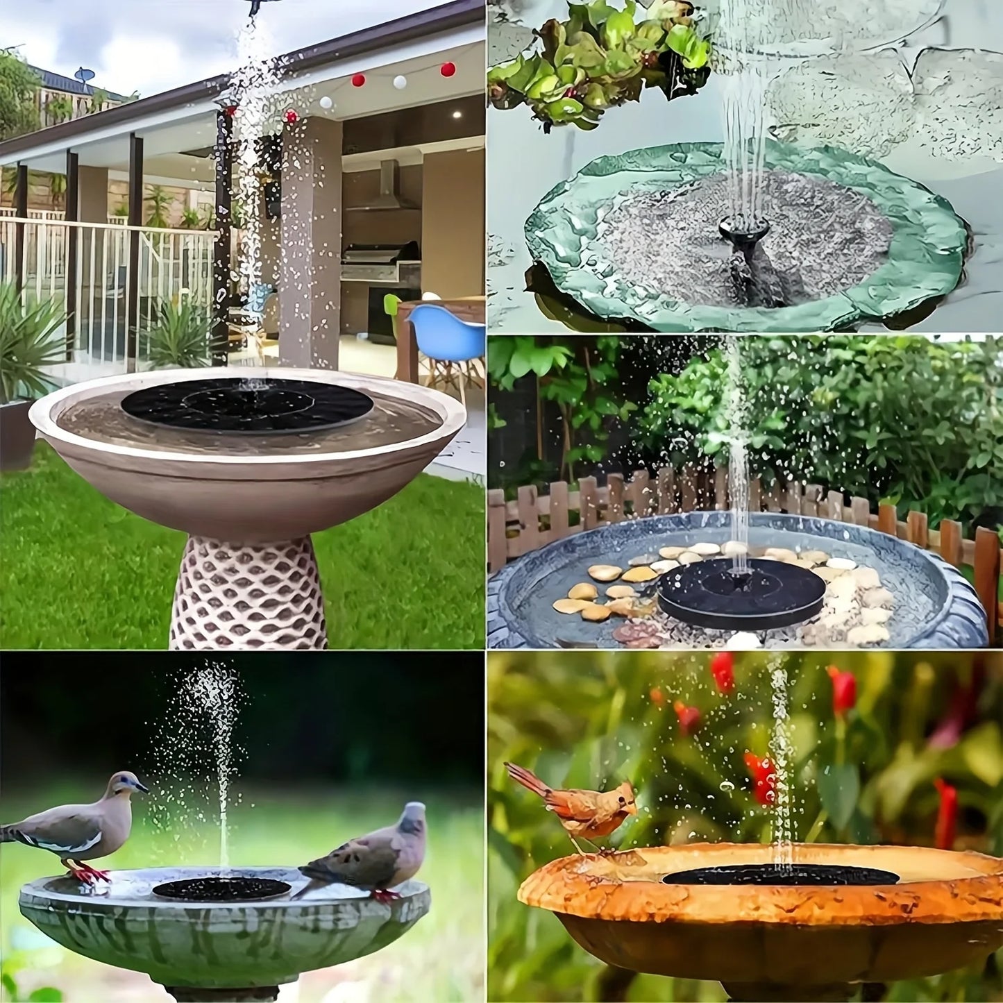 2.5W Solar Bird Bath Fountain Pump Solar Fountain Pump for Bird Bath with 6 Nozzles Pool Fish Tank 2 Pack