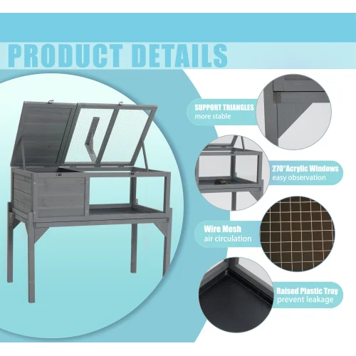 Indoor Outdoor Turtle Habitat With Detachable Legs Wooden Small Animal And Reptile Enclosure