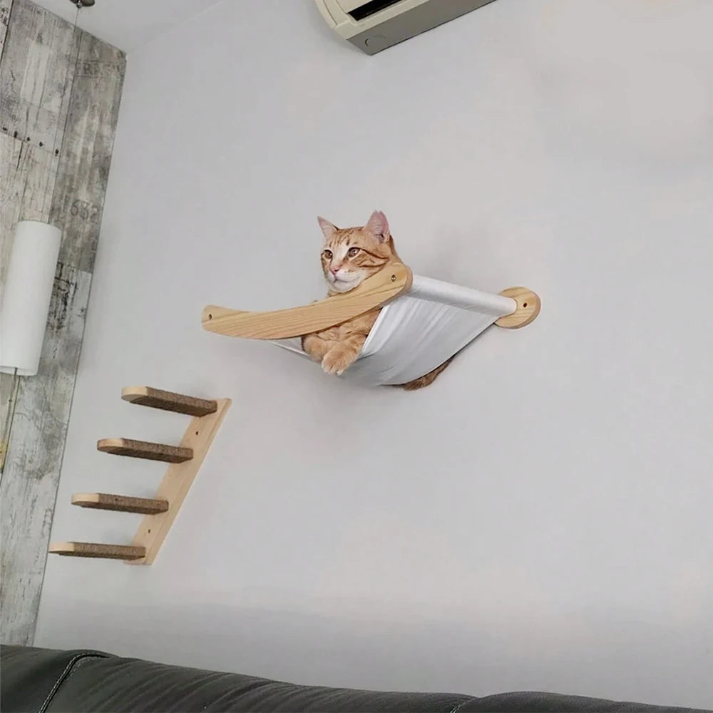 Cat Hammock and Stairway Wall Mounted Climbing Shelf with Sisal Rope for Cats and Kittens