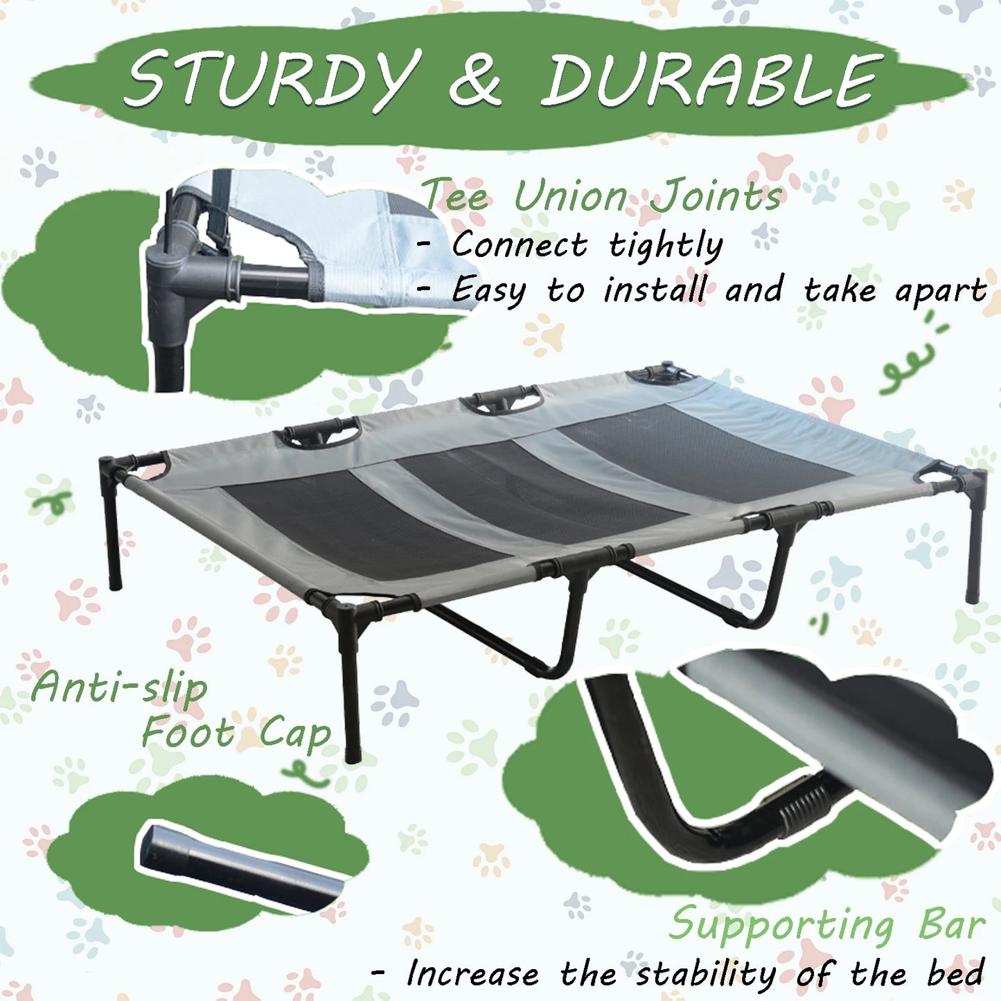 Dog Bed with Canopy Anti Scratch Oxford Fabric Portable Elevated Cot for Large Dogs Indoor Outdoor