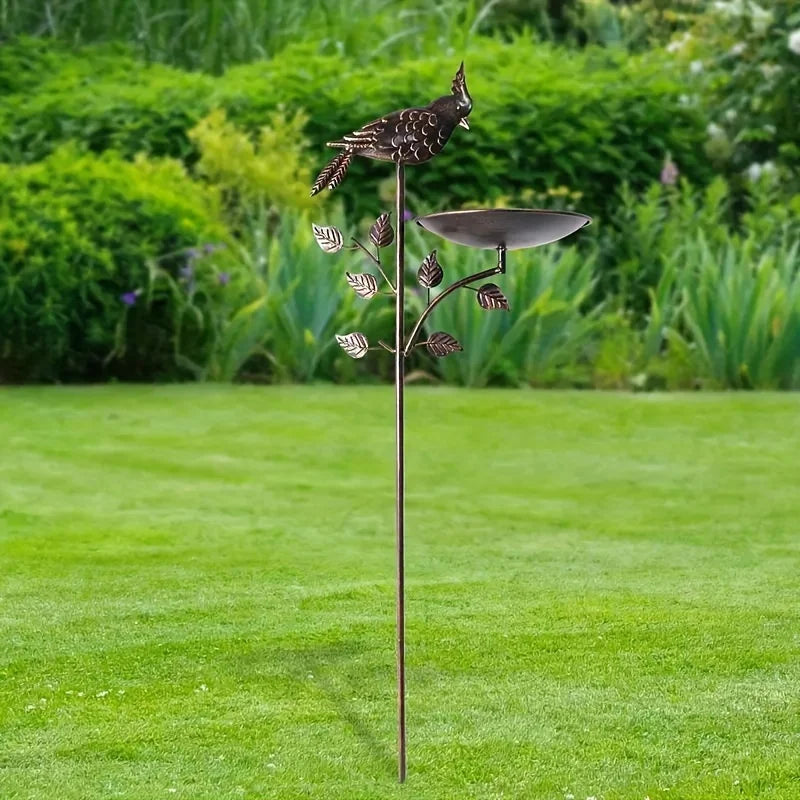Metal Oriole Bird Feeder Stake, Antique Copper Outdoor Bath