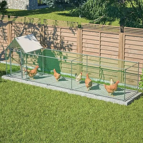 Metal Chicken Coop For 10 Chickens With Run And Wire Mesh