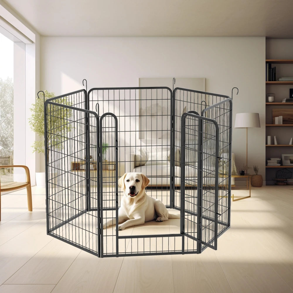 6 Panels Heavy Duty Metal Playpen with Door 39.37 Inch Dog Fence Pet Exercise Pen for Indoor and Outdoor Use