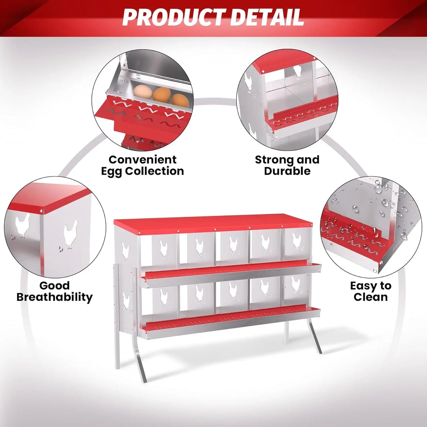 6 8 10 Grids Chicken Nesting Box Roll Away Egg Collection