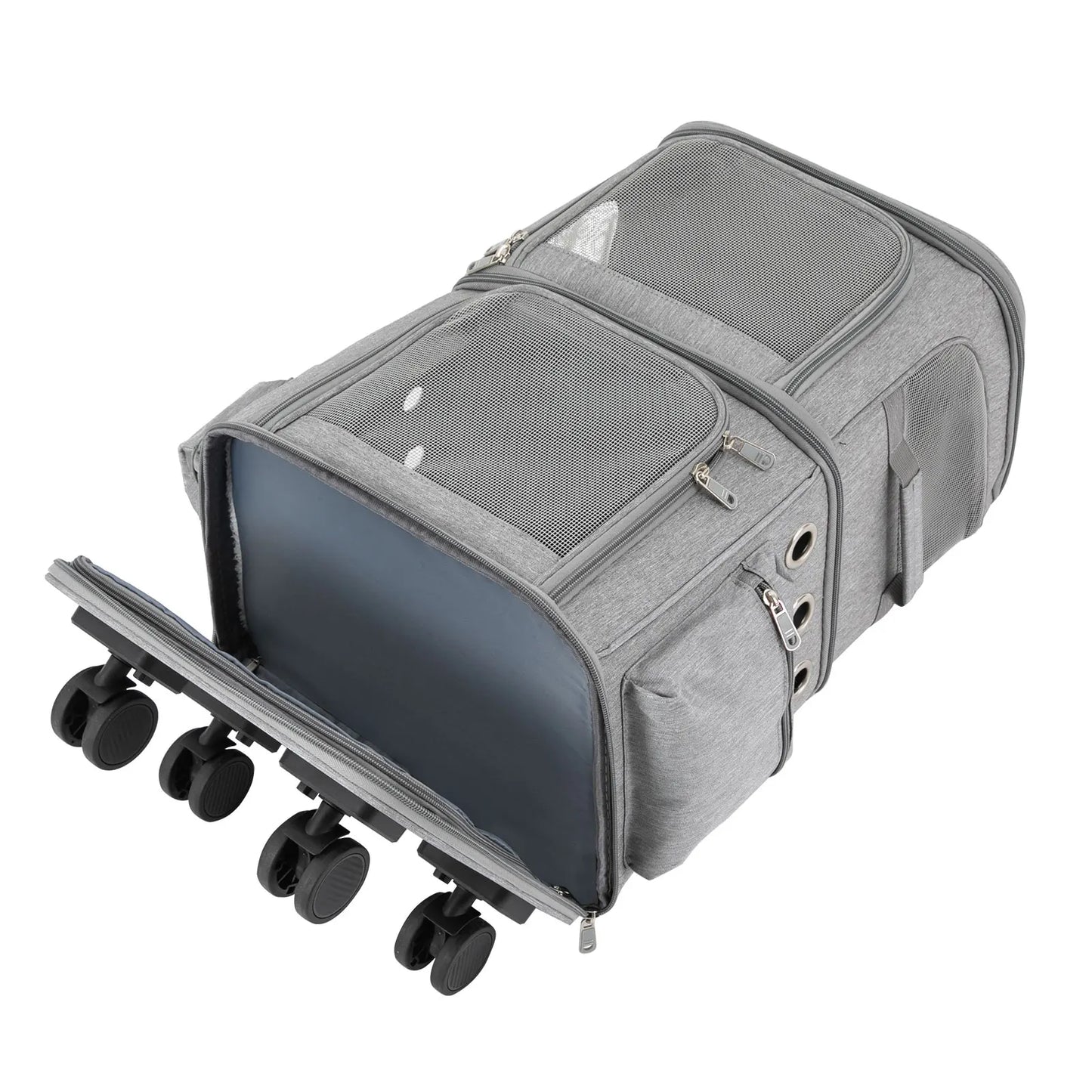 Cat Carrier Double Compartment Rolling Carrier With Wheels