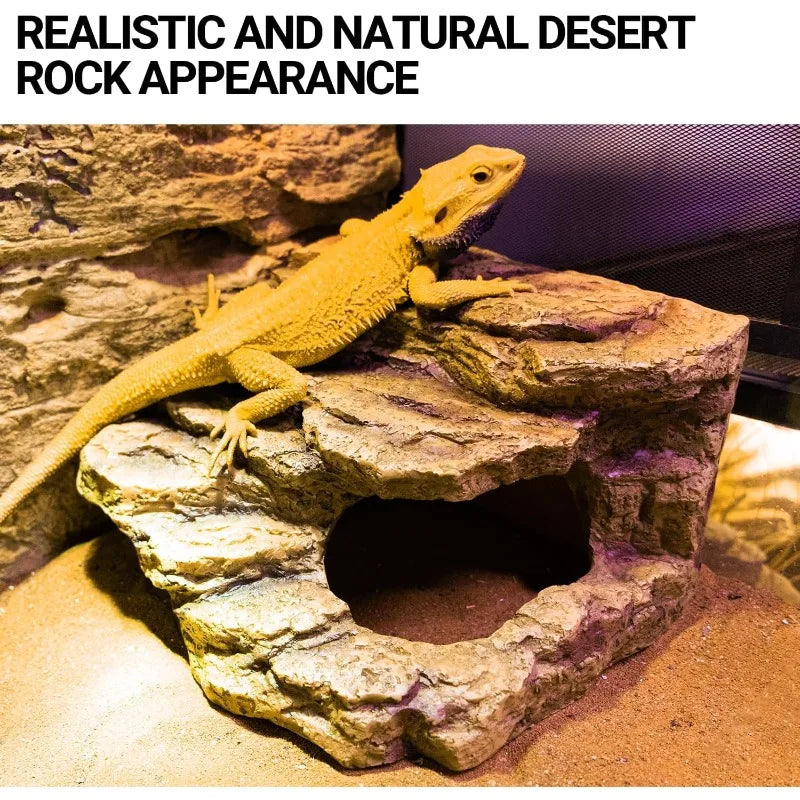 Reptile Hideout Cave Habitat Tank Decor for Bearded Dragon Leopard Gecko Lizards and Turtle