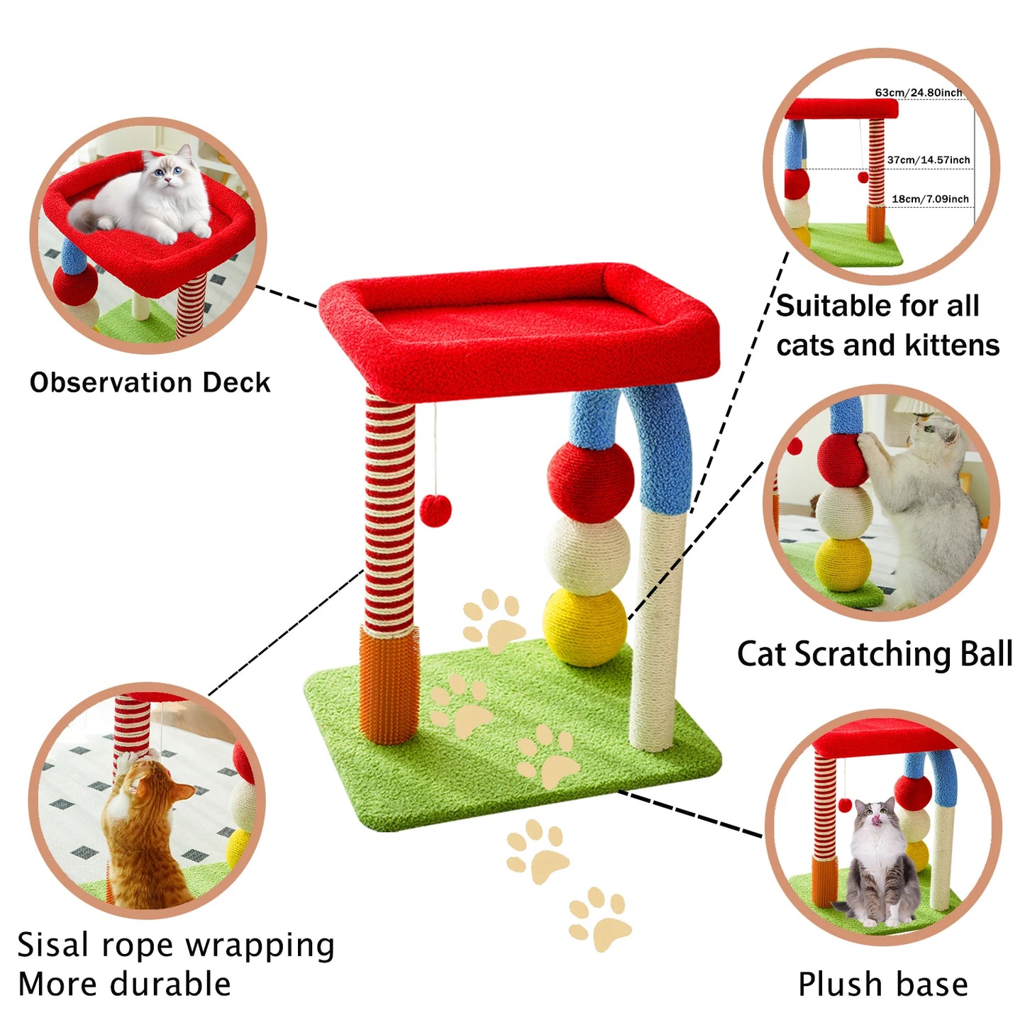 Indoor Cat Tree Tower With Scratching Post And Cozy Beds
