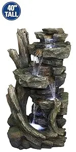 Outdoor Floor Rustic 2-Tiered Barrel and Pump Water Fountain, Old-Fashioned Fountain, 27", Bronze